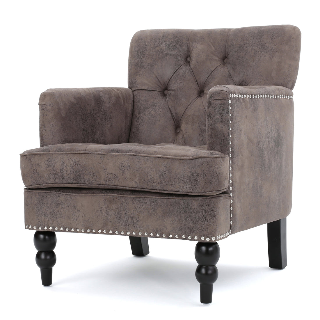 Harrison Tufted Club Chair Grey Brown Microfiber 1 Seat