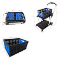 Folding Service Cart With Wheels Double Decker, Shopping, Library, Office Warehouse Moving Carts Black Blue Plastic