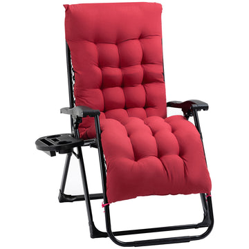Outsunny Zero Gravity Chair, Folding Reclining Lounge Chair With Padded Cushion, Side Tray For Indoor And Outdoor, Supports Up To 264 Lbs., Red Red Steel