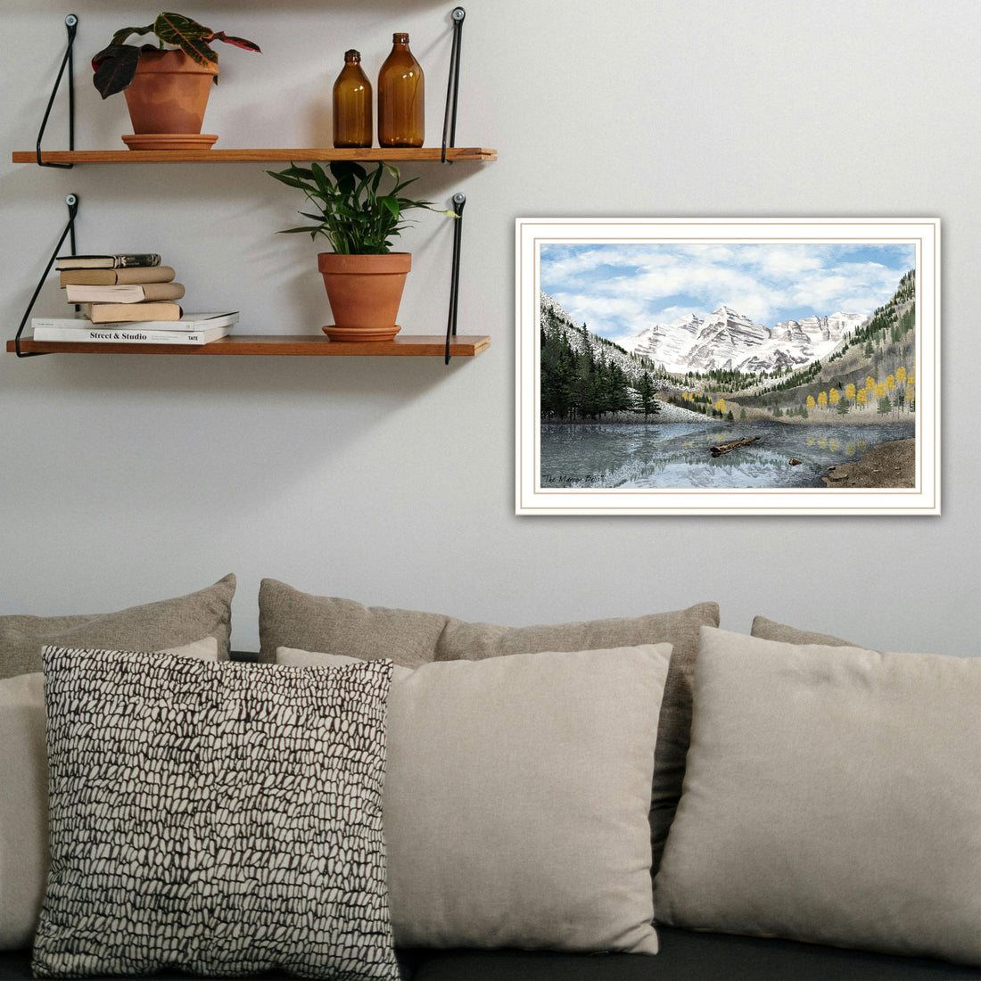 The Maroon Bells White Framed Wall Art For Living Room, Bedroom Wall Art Print For Home Decor By Billy Jacobs Multi Wood Paper