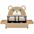 Full Size Upholstery Platform Bed Frame With Cute Bear Shaped Headboard And Two Storage Drawers,Brown Full Brown Solid Wood Mdf