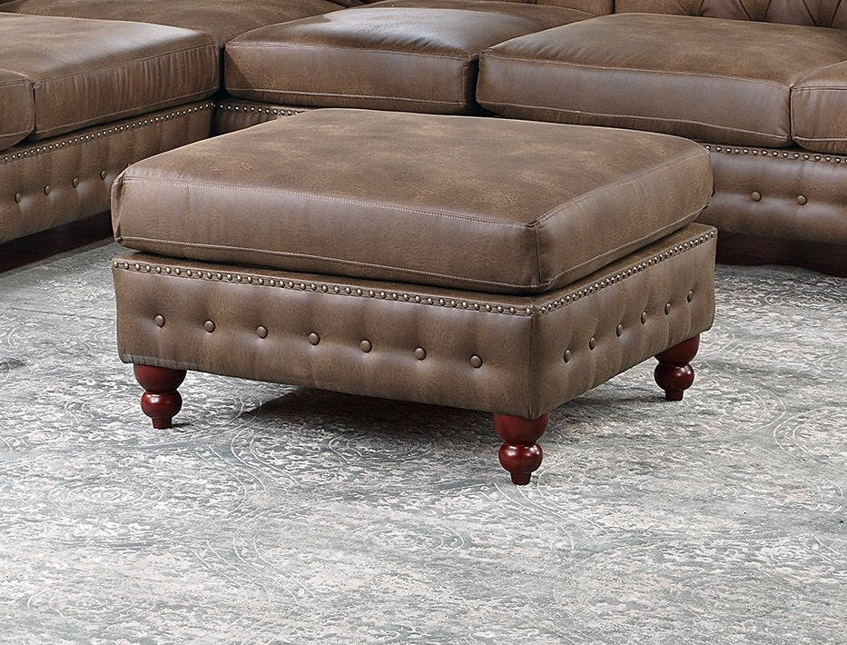 Dark Coffee 4Pc Sectional Set 3X Reversible Loveseat Chaise And 1X Ottoman Tufted Couch Pillows Dark Coffee Faux Leather Wood Primary Living Space Tight Back Contemporary,Luxury,Traditional Modular