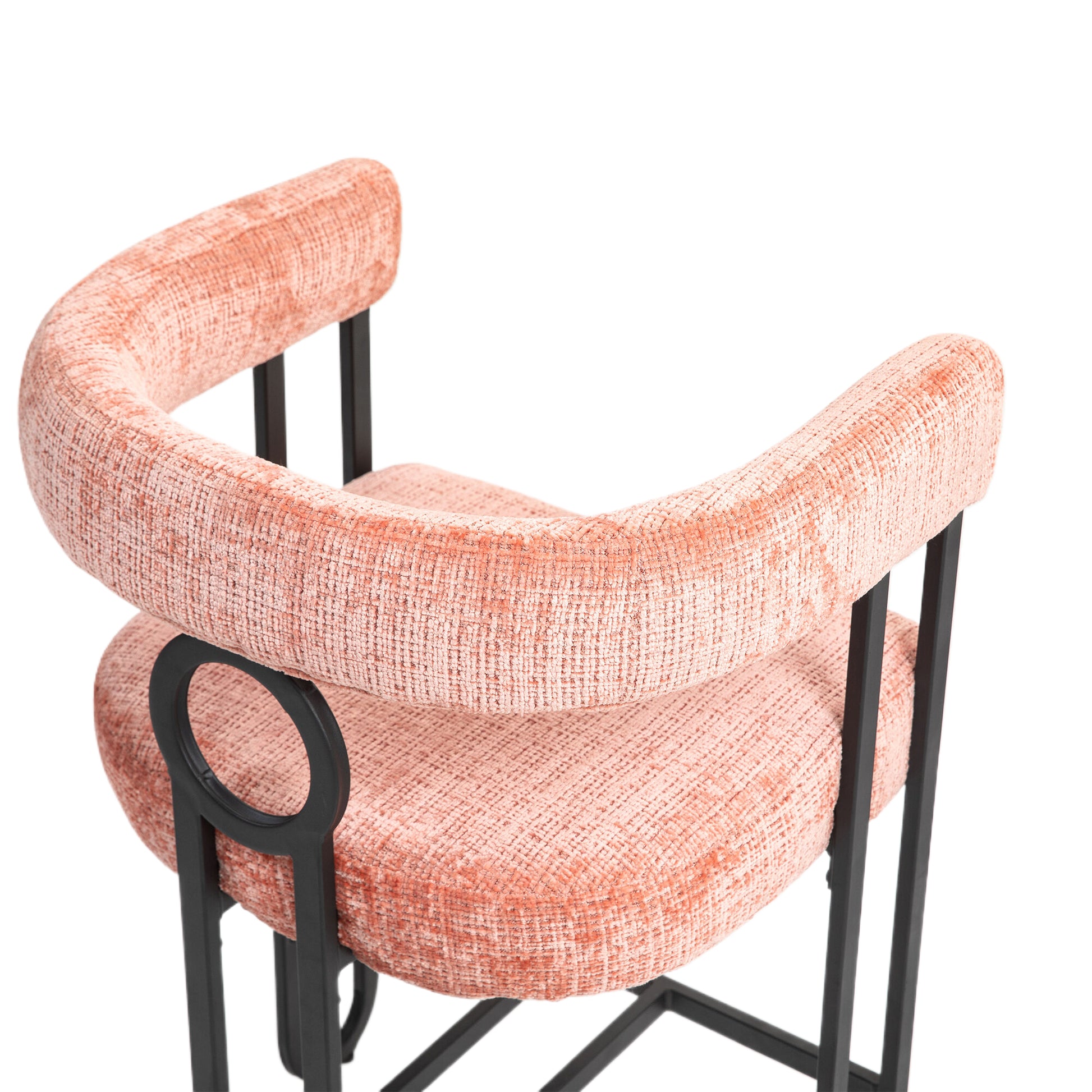 Coolmore Bar Stools Set Of 2, Modern Bar Stool With Back, Black Metal Frames, Upholstered Bar Stools For Kitchen Island, Pub, Club Pink Chenille Pink Foam Chenille