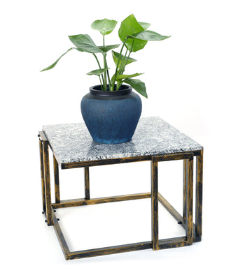 14.5" Granite Marble Black Gold Plant Stand Multicolor Metal