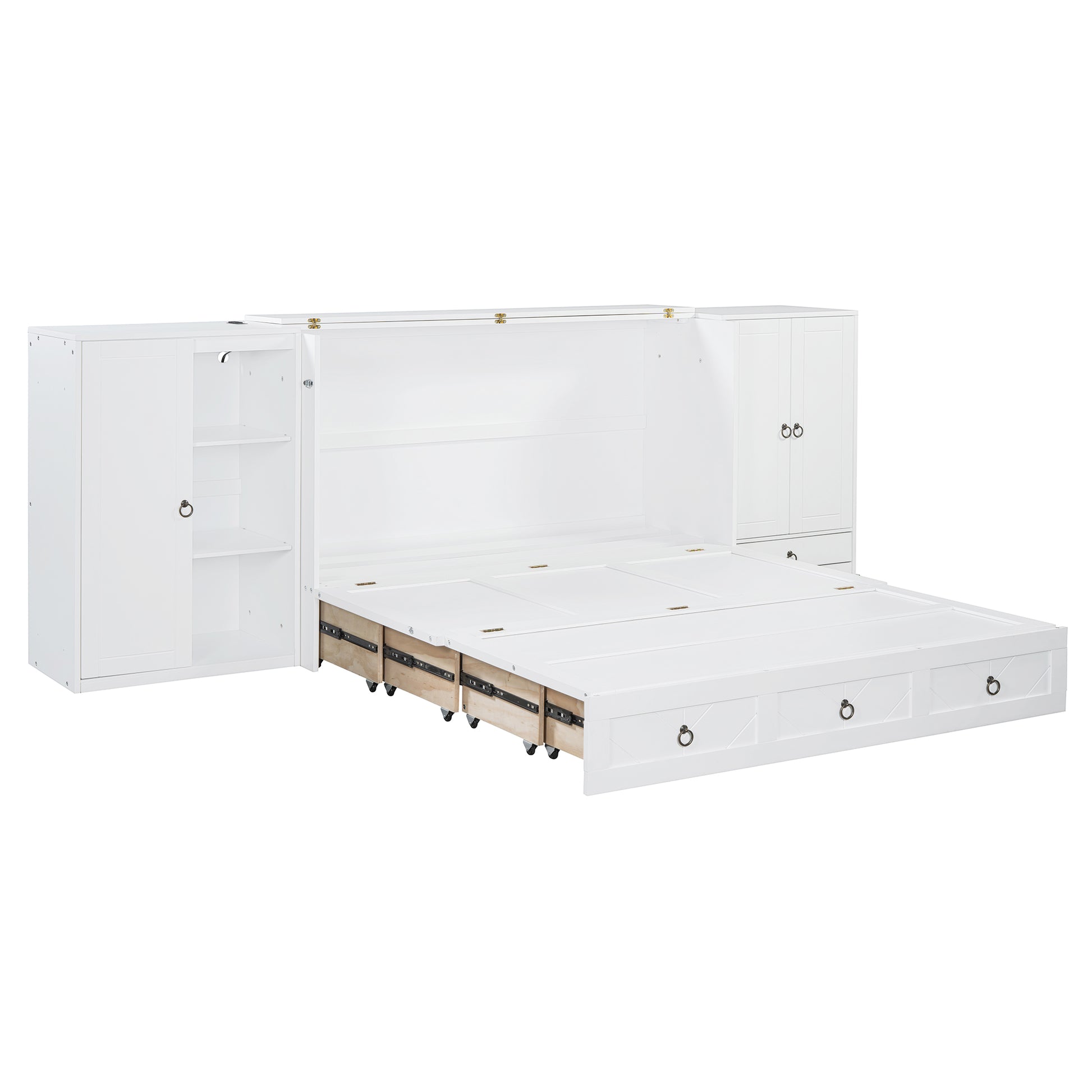 Queen Size Murphy Bed With Usb Port, Little Wardrobes And Drawers, White Queen White Particle Board Mdf