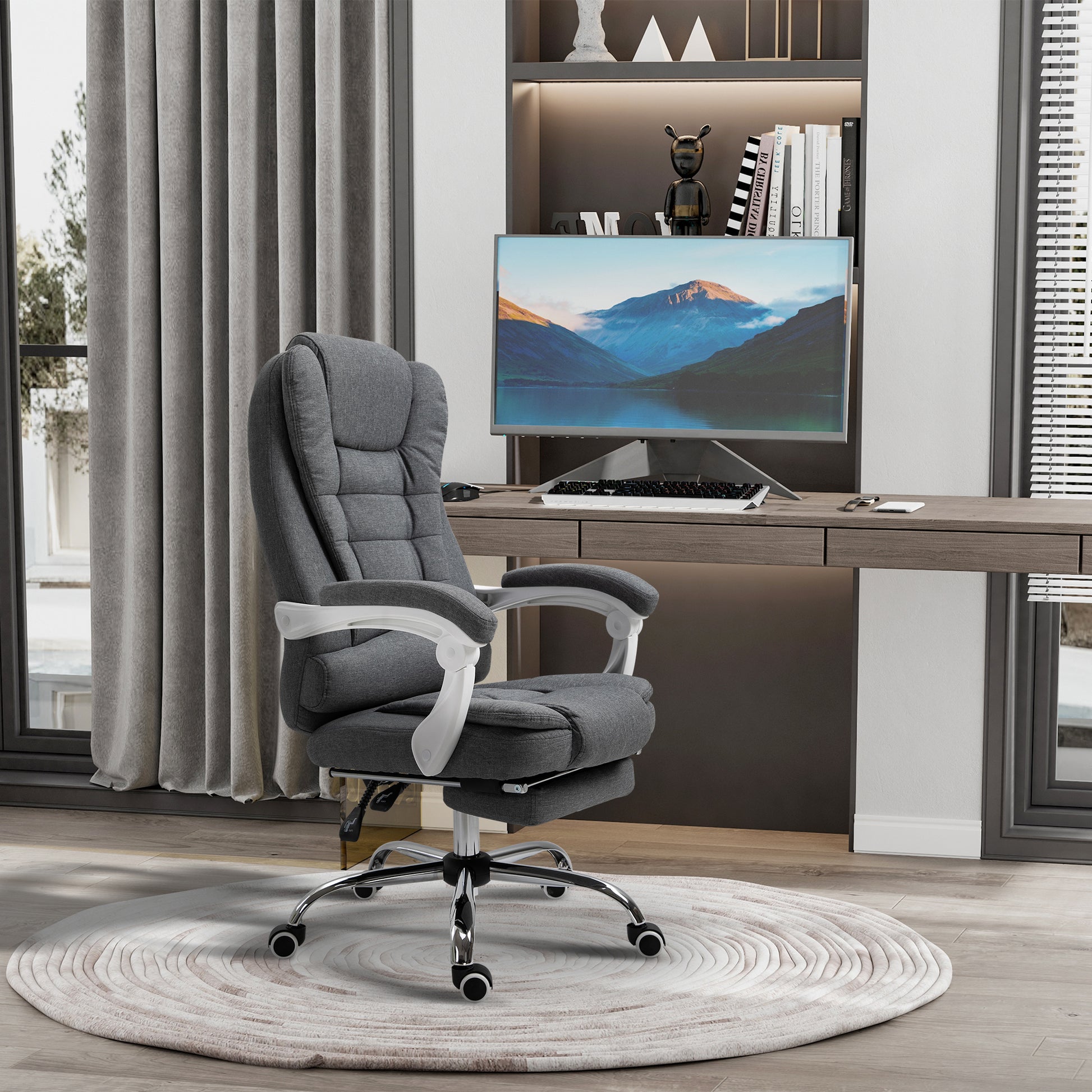 Vinsetto Executive Office Chair With Footrest, Linen Fabric Computer Chair Dark Grey Polyester