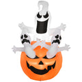 Homcom 6' Halloween Inflatables Outdoor Decorations Jack O Lantern Pumpkin And Ghostsblow Up Led Yard Decor For Garden, Lawn, Party, Holiday, Waterproof White Polyester