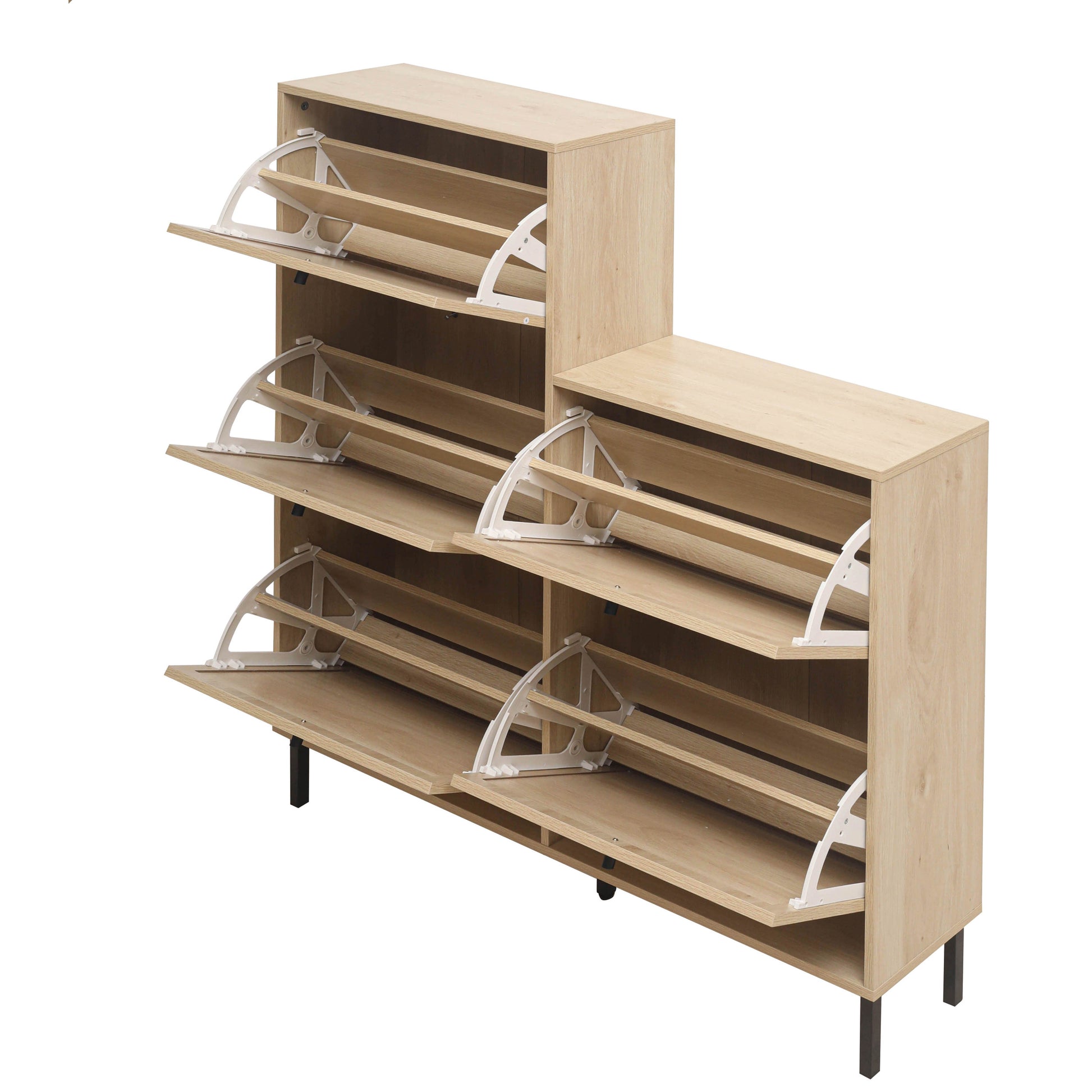 Rattan 5 Door Shoe Rack, Freestanding Modern Shoe Storage Cabinet, For Entryway Natural Mdf