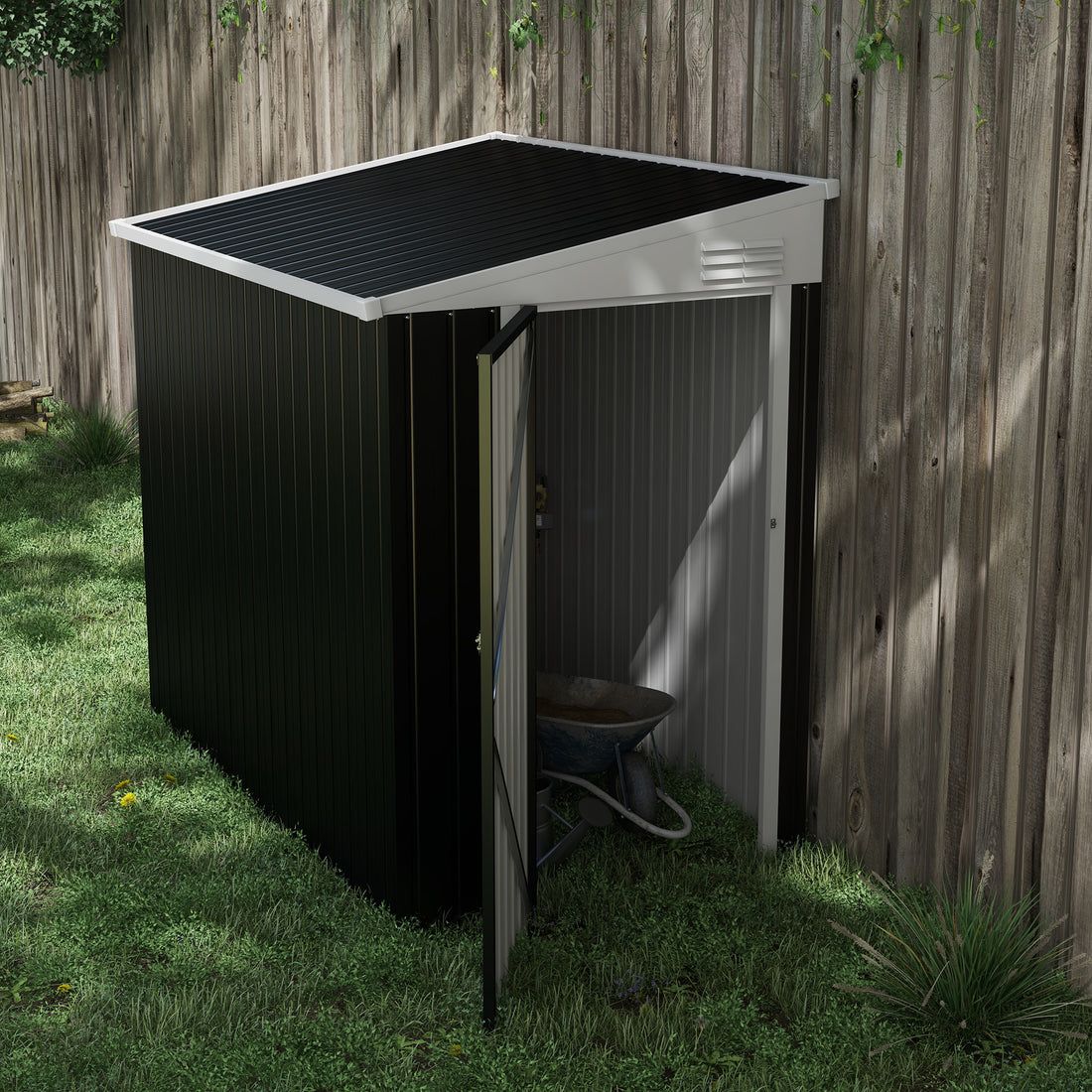 Outsunny 4' X 6' Metal Outdoor Storage Shed, Lean To Storage Shed, Garden Tool Storage House With Lockable Door And 2 Air Vents For Backyard, Patio, Lawn, Dark Gray Gray Steel