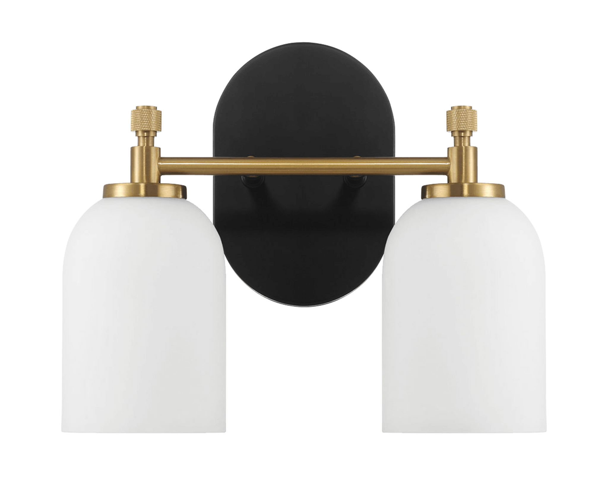 Vortex Two Lights Vanity In Traditional Style For Over Bathroom Mirror Wall Sconce 12.25"W 10.125"H 5.5"E With White Frosted Glass Black,Gold,White Glass,Metal