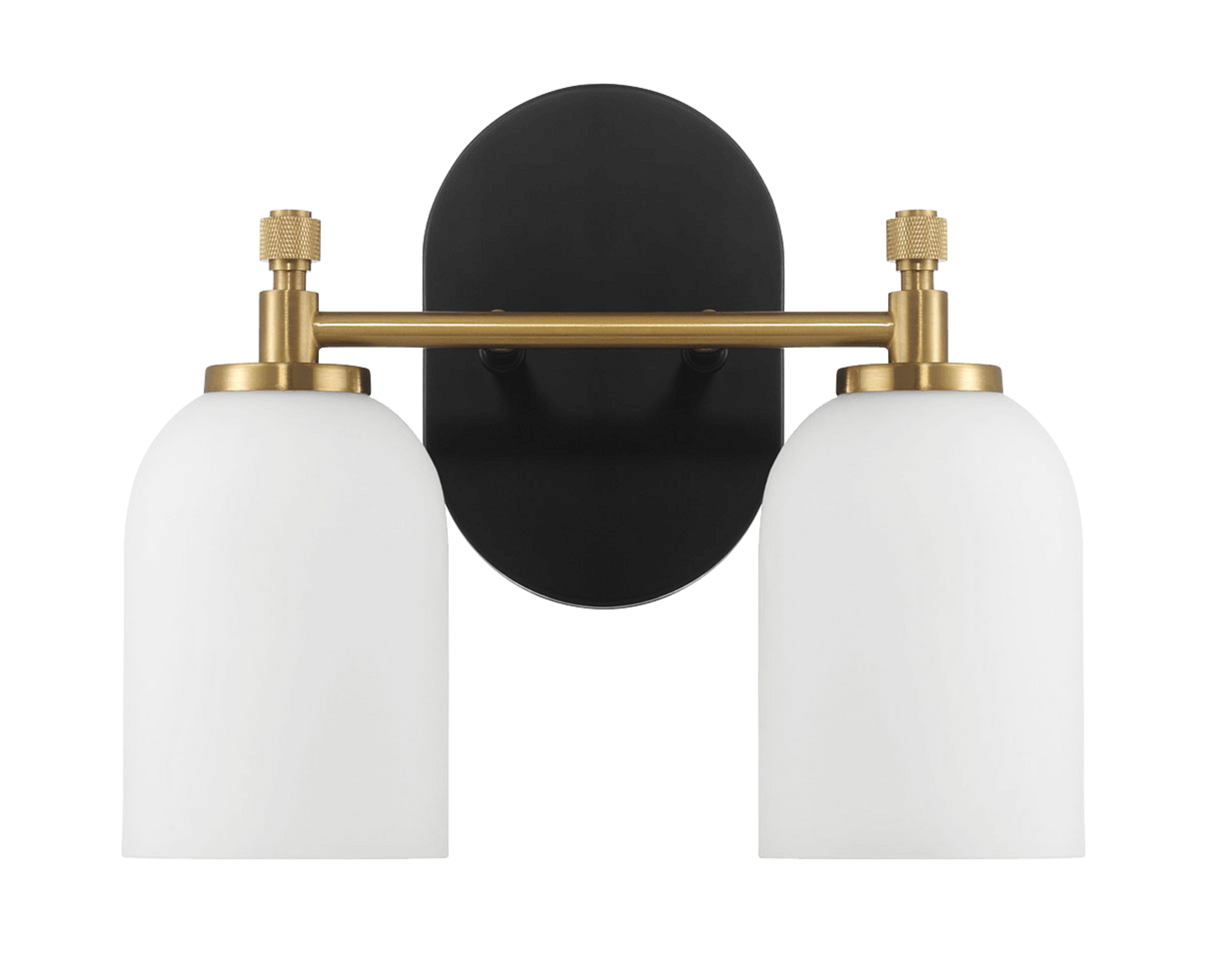 Vortex Two Lights Vanity In Traditional Style For Over Bathroom Mirror Wall Sconce 12.25"W 10.125"H 5.5"E With White Frosted Glass Black,Gold,White Glass,Metal