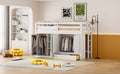 Twin Size Loft Bed With Drawer, Two Wardrobes And Mirror, White White Solid Wood Mdf