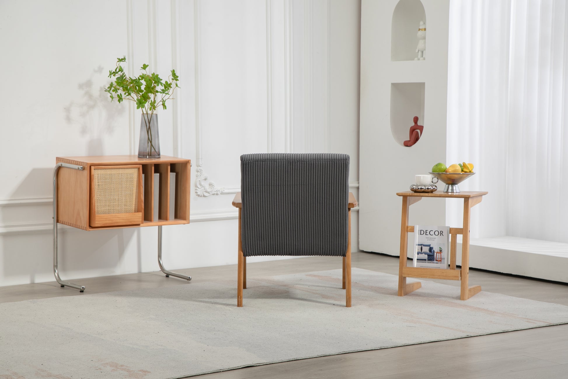 Leisure Chair With Solid Wood Armrest And Feet, Leisure Chair, Wood Frame, Velvet, L, Solid Rubber Wood Legs, Mid Century Modern Accent Chair, For Living Room Bedroom Studio Chair Dark Gray Corduroy
