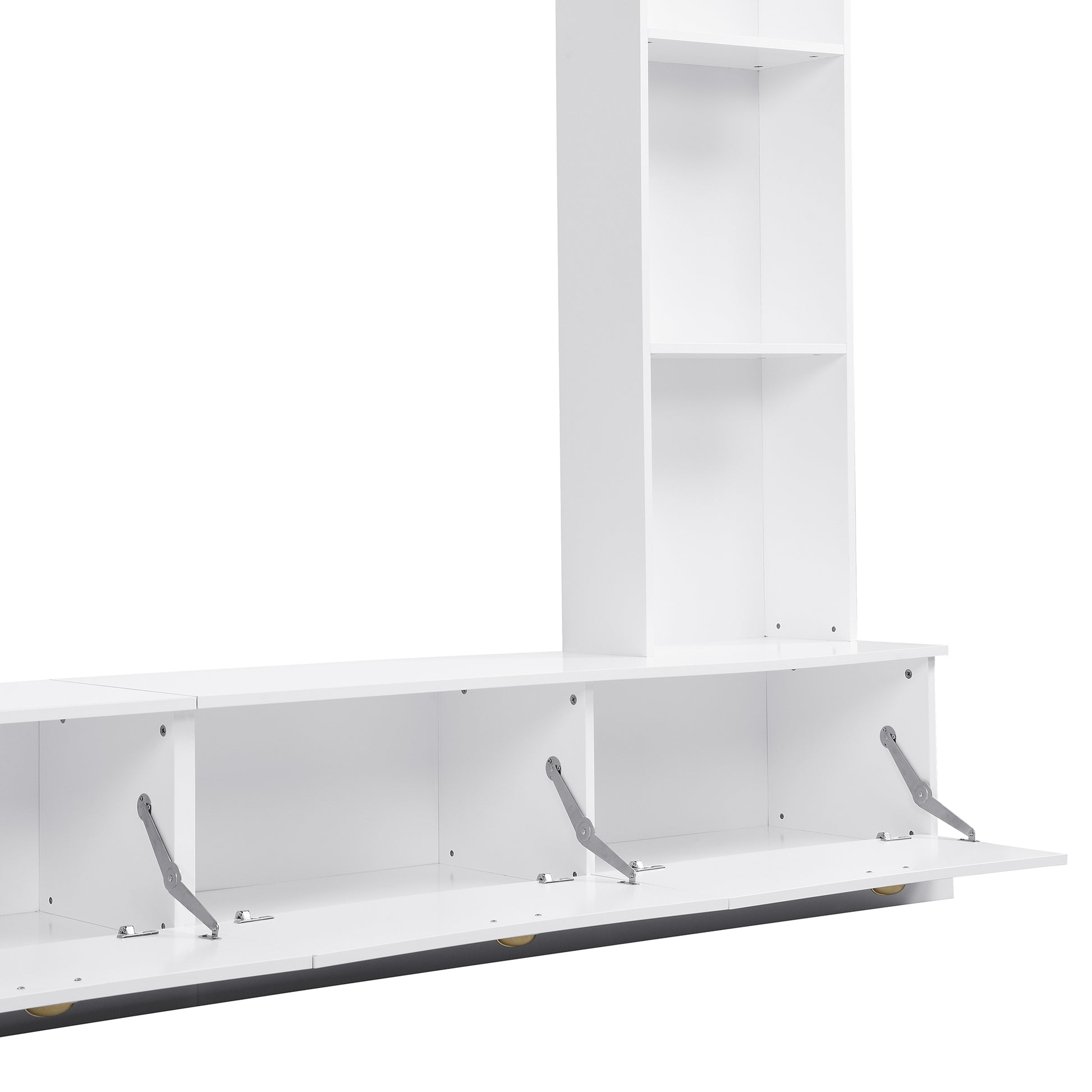 Large Wall Unit Entertainment Center With Bookshelves For Tvs Up To 78'', Modern Tv Console With Cabinets And Open Shelves, 4 In 1 Tv Stand With Golden Handles, White, 104.2''W*81.2''H White 70 79 Inches Mdf