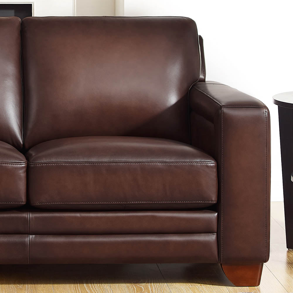 Alice Leather Sofa Caramel Genuine Leather Wood Primary Living Space Medium Firm Cushion Back Mid Century Modern Eucalyptus Square Arms Down Filling Genuine Leather 3 Seat
