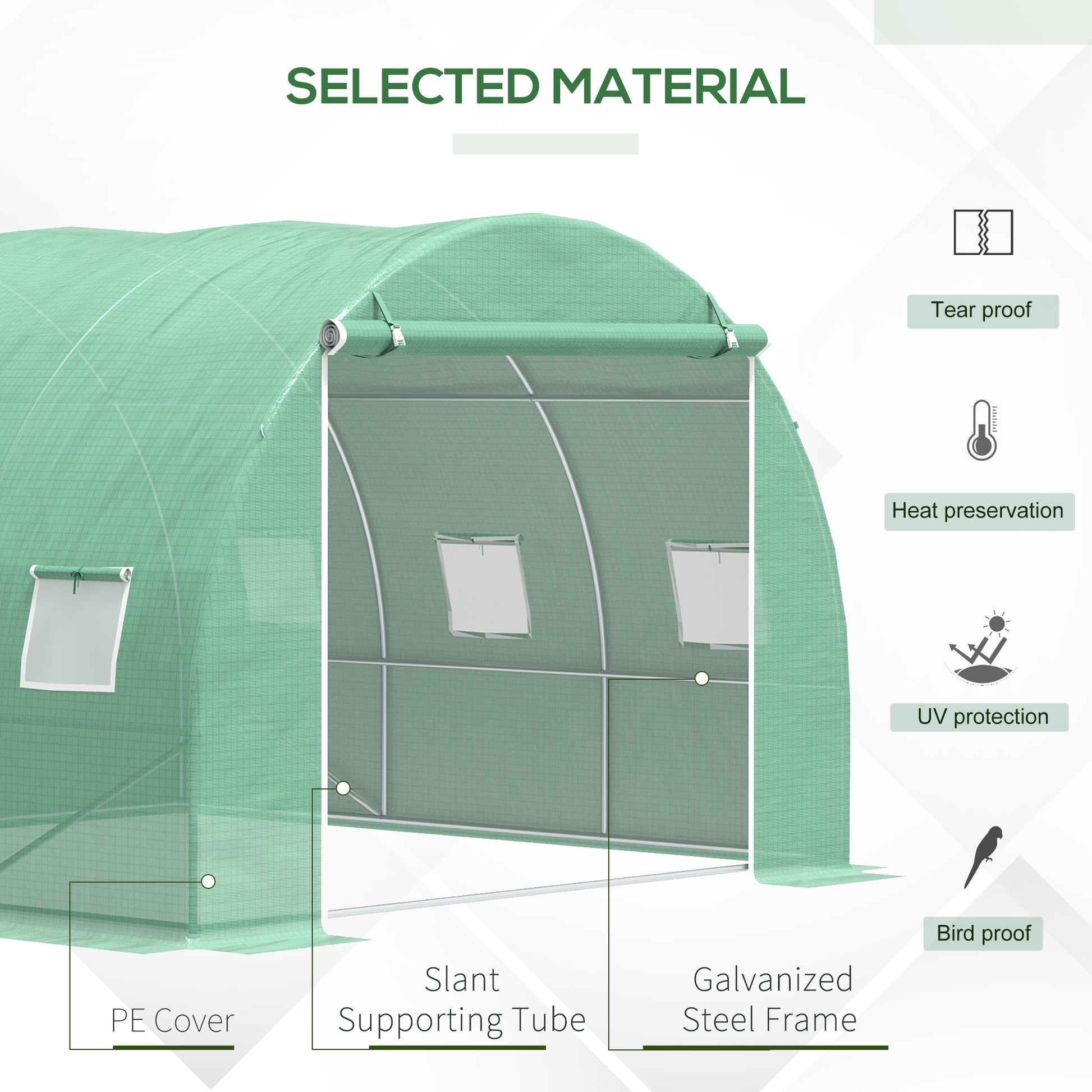 Outsunny 10' X 10' X 6.5' Walk In Tunnel Hoop Greenhouse, Polyethylene Pe Cover, Steel Frame, Roll Up Zipper Door & Windows For Flowers, Vegetables, Tropical Plants, Green Green Steel