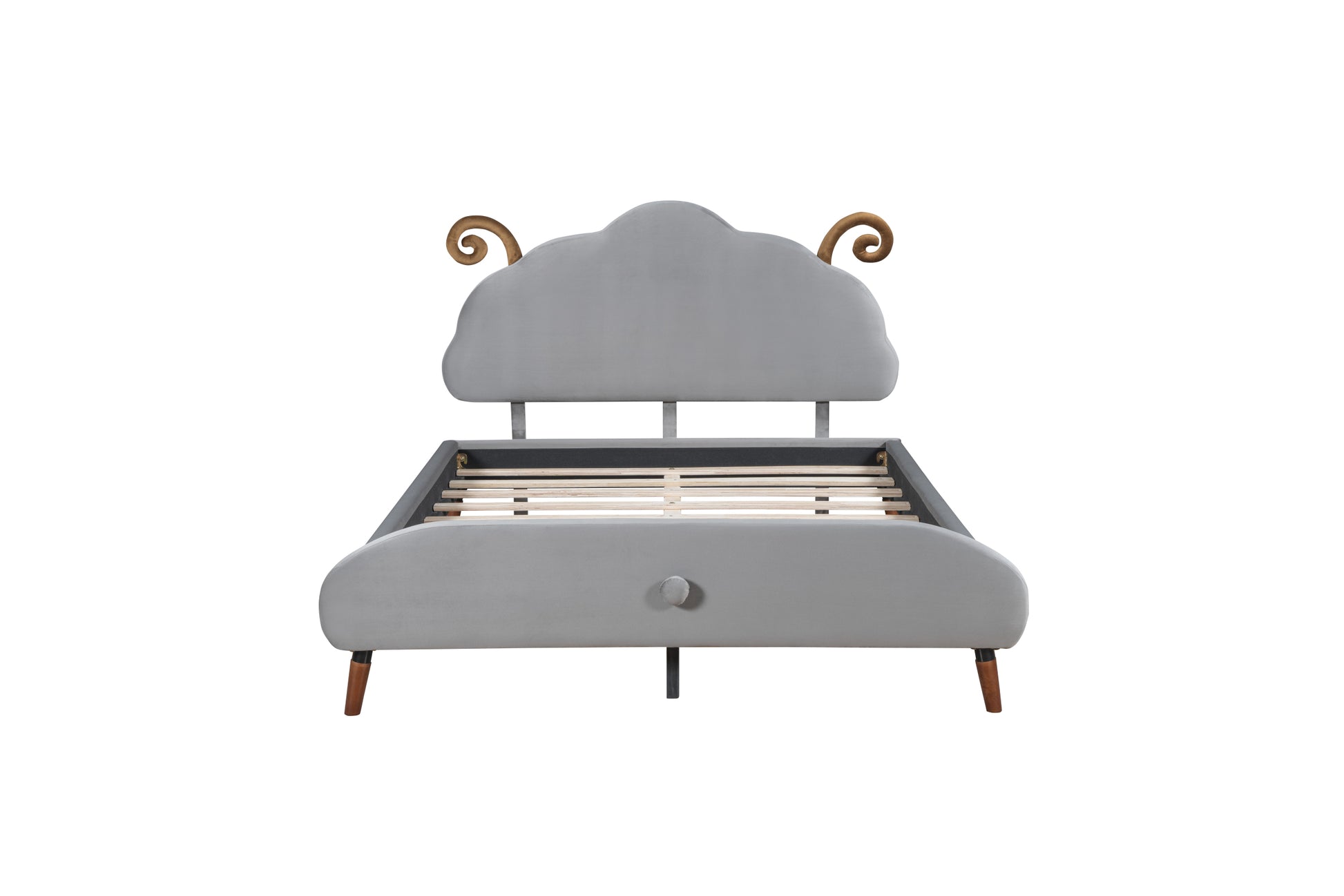 Full Size Upholstered Platform Bed With Sheep Shaped Headboard, Gray Full Gray Plywood