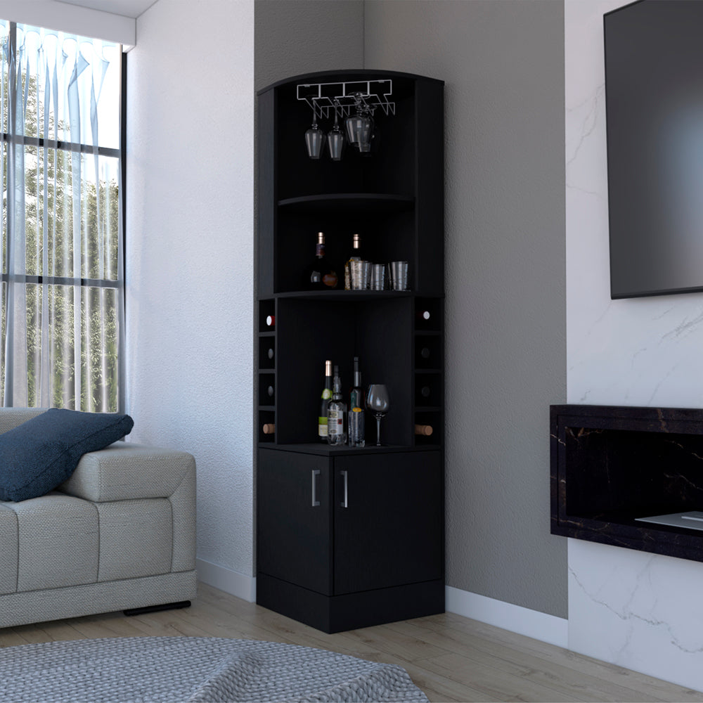 Corner Bar Cabinet Atanasio, Living Room, Black Black Particle Board Particle Board