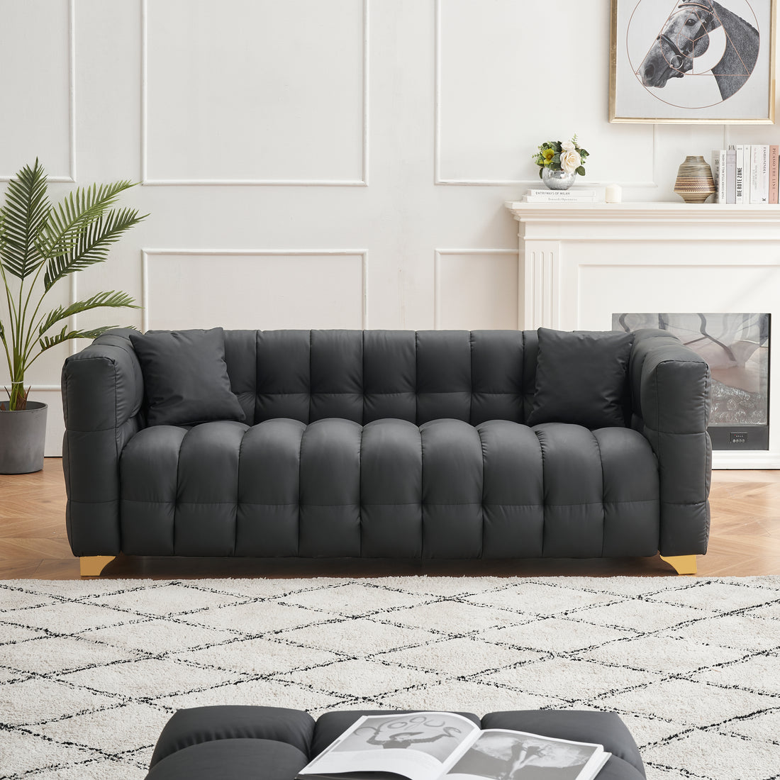 80 Inches Long, 21.7 Inches Deep, American Body Structure, Technology Fabric Sofa, 3 Seats Waterproof And Stain Proof, Black Anti Cat Paw Sofa Black Polyester Blend 3 Seat