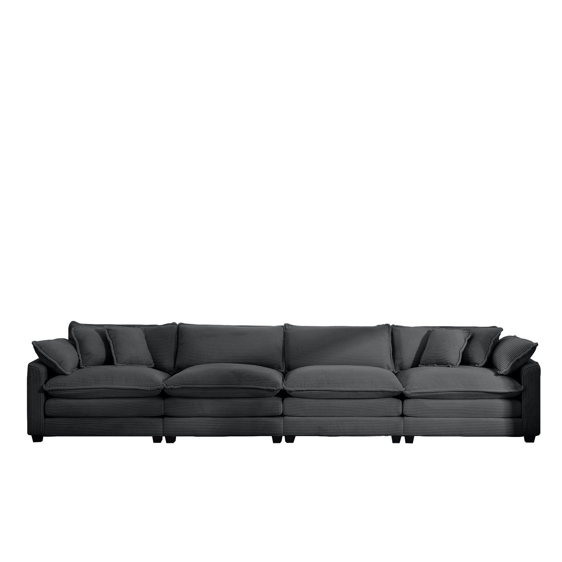Corduroy Sofamodern Upholstered 4 Seater Corduroy Fabric Sofaoffice Living Room Apartment Comfortable Sofa, Easy To Assemble With 2 Arm Pillows And 4 Throw Pillows Grey Corduroy 4 Seat