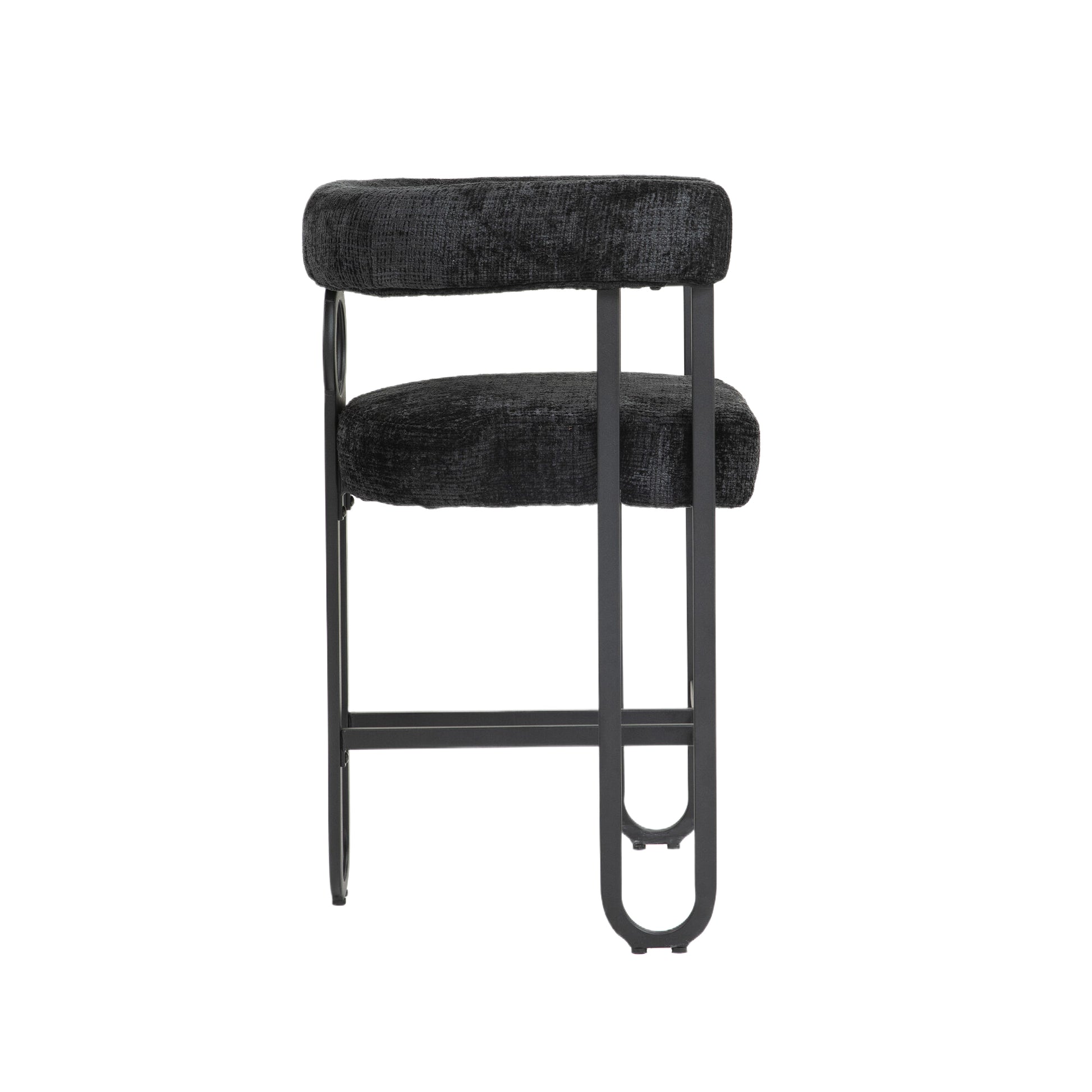 Coolmore Bar Stools Set Of 2, Modern Bar Stool With Back, Black Metal Frames, Upholstered Bar Stools For Kitchen Island, Pub, Club Black Chenille Black Foam Chenille