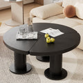 39.4'' Easy Assembly Round Petal Shaped Coffee Table, Cream Style Center Table With 3 Thick Legs, Minimalist Irregular End Table With Sleek Round Edges For Living Room, Black Black Mdf