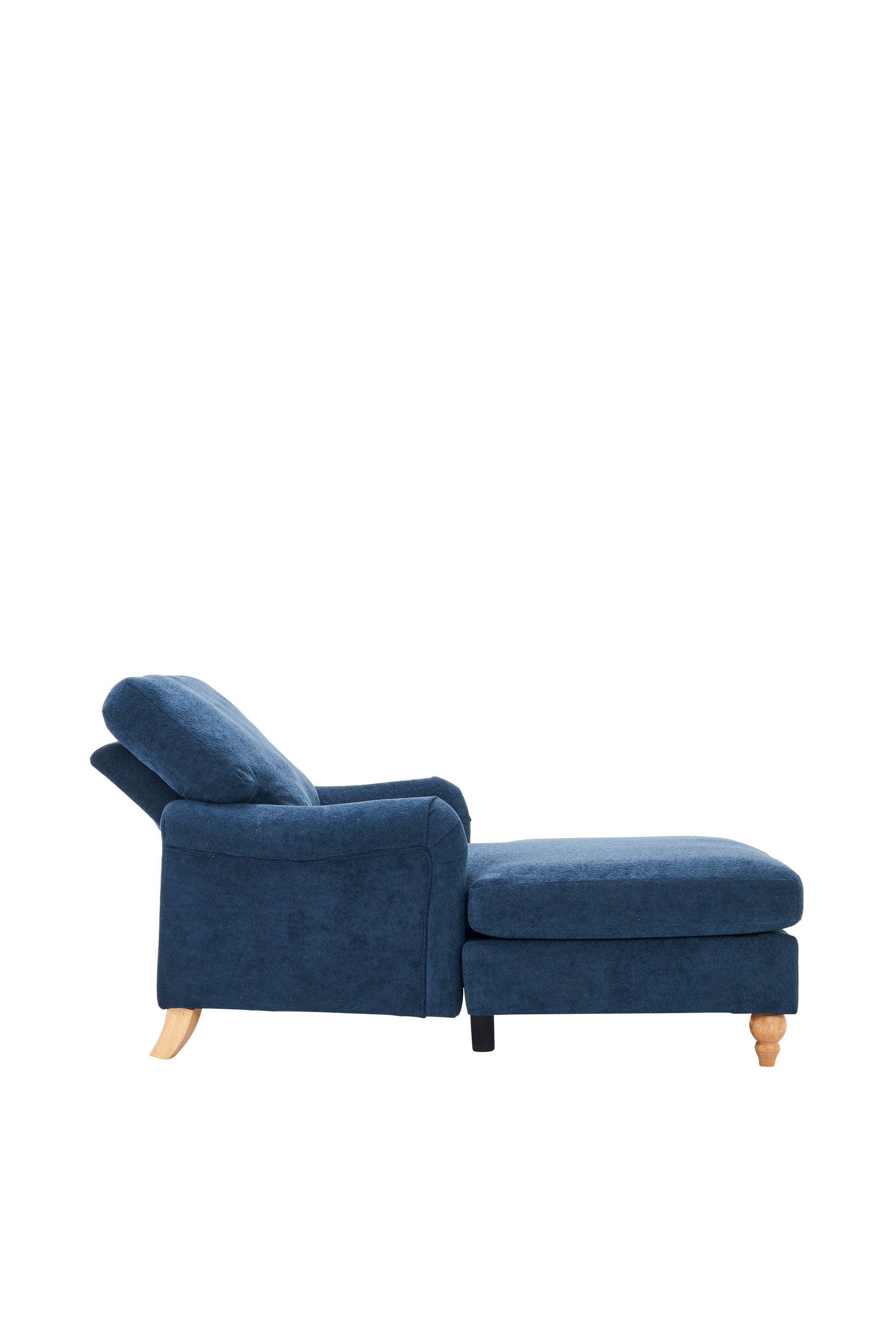 Modern Mid Century Indoor Oversized Chaise Lounger Comfort Sleeper Sofa With Soild Wood Legs Blue Foam 1 Seat