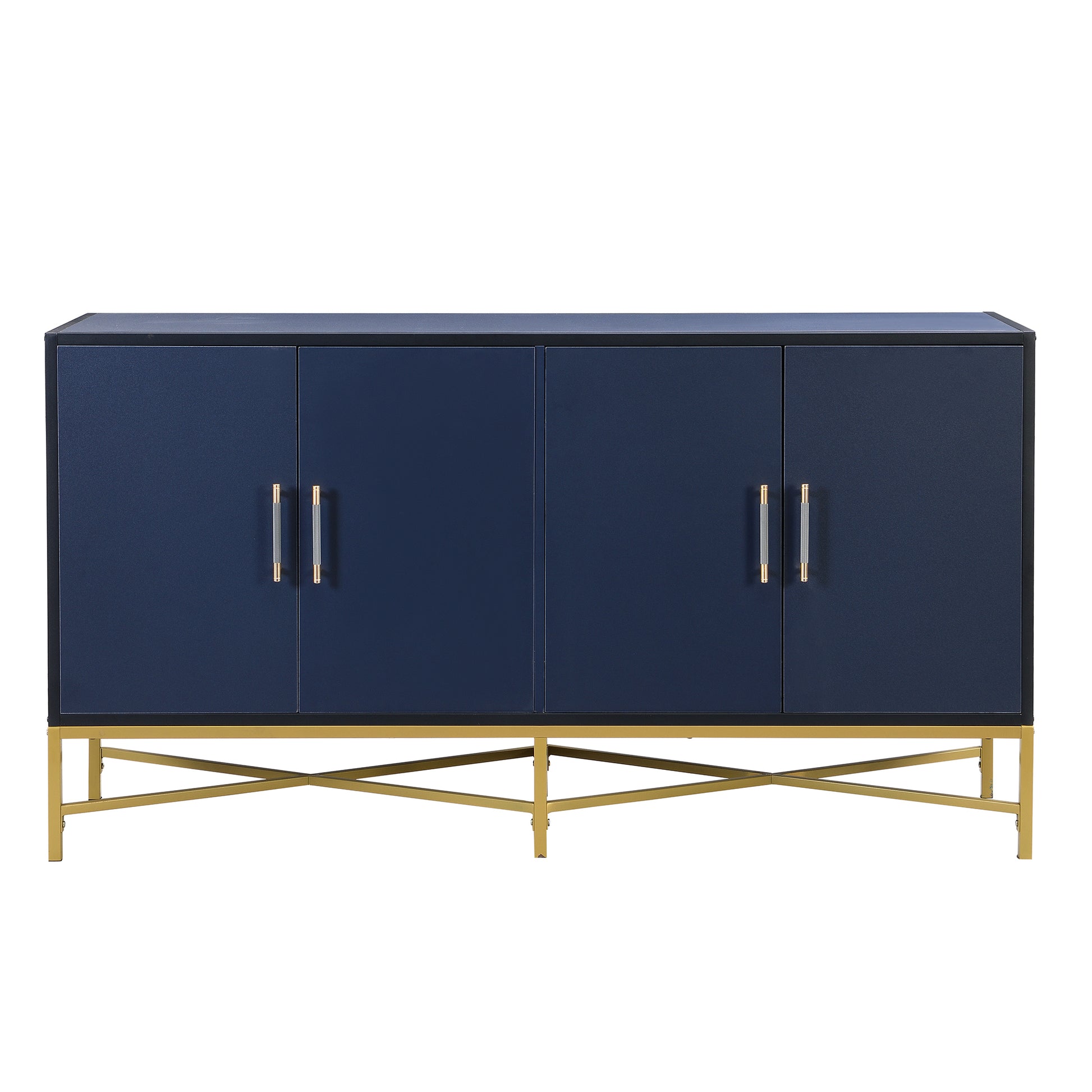 Distinctive Features Of Four Door Sideboard With Metal And Cross Leg Design,Suitable For Living Rooms,Entrance And Study Navy Blue American Design Mdf