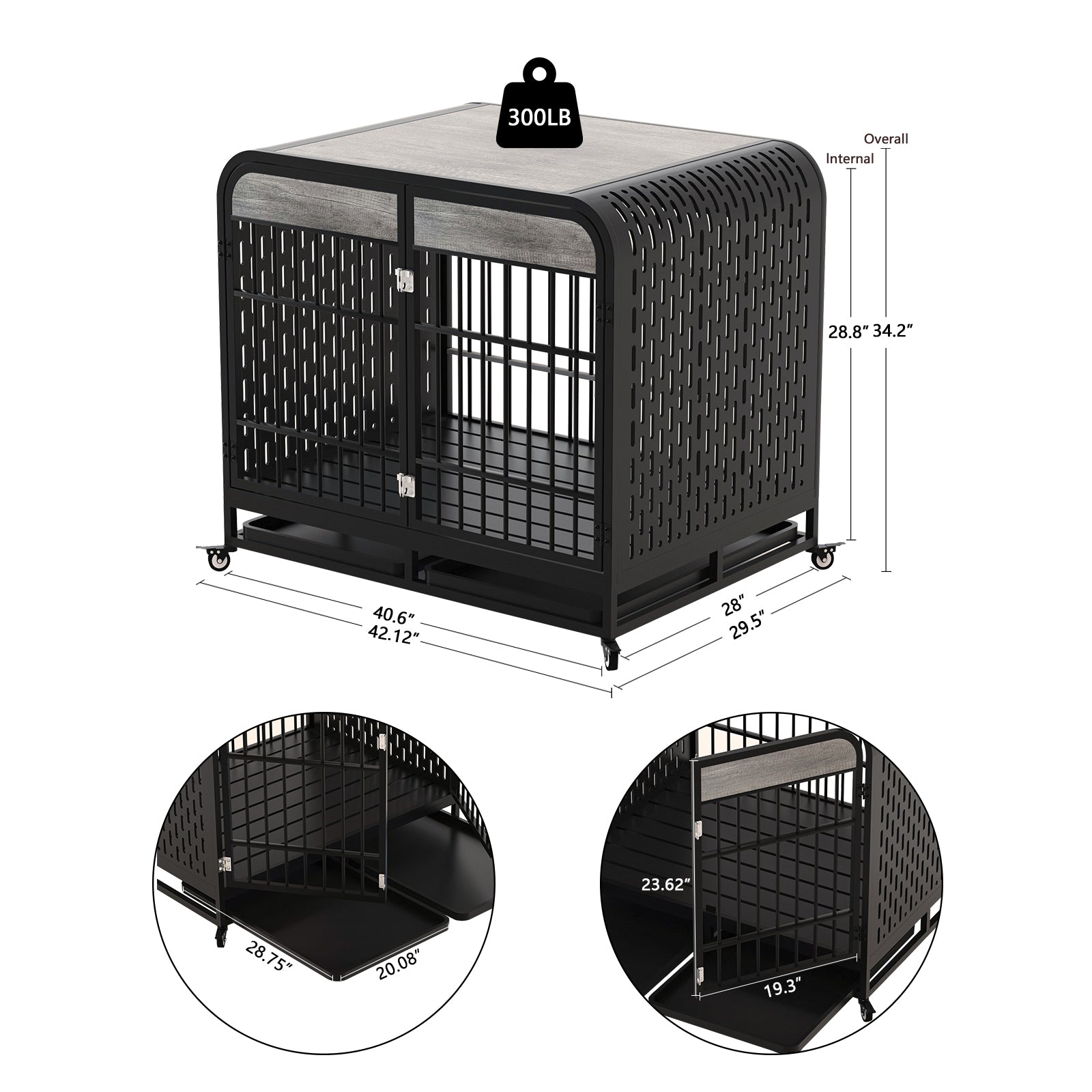 Heavy Duty Dog Crate Furniture Wooden Table Pet Dog Cage Kennel House Indoor Side End Table Decor With Removable Trays And Lockable Wheels For Medium And Large Dogs 42" Grey Grey Outdoor Kennel Large 41 70 Lbs Mdf Steel