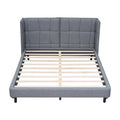 Queen Size Upholstered Platform Bed With Led Lights And U Shaped Headboard, Linen Fabric, Gray Queen Gray Wood Metal