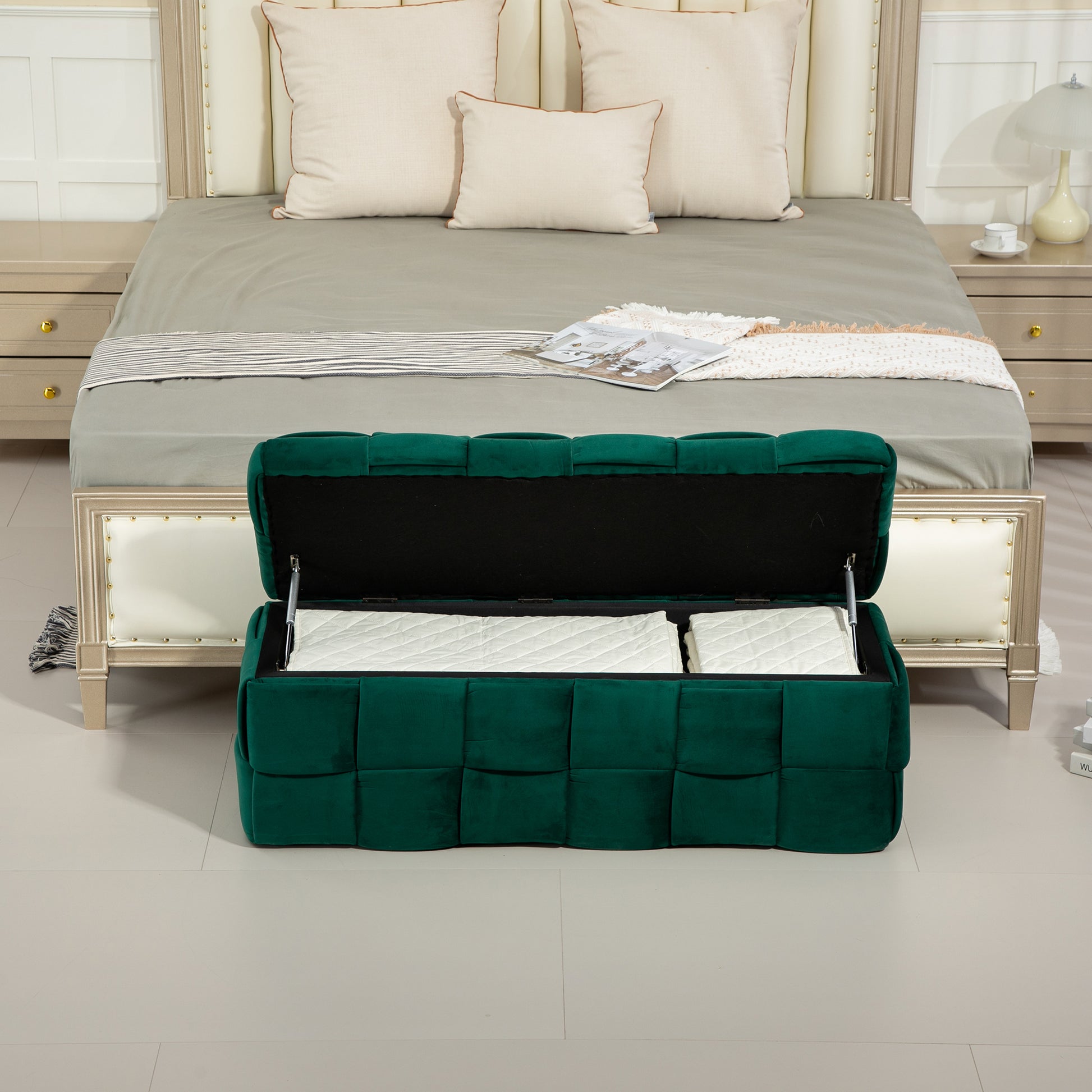 Coolmore Storage Ottoman,Bedroom End Bench,Upholstered Fabric Storage Ottoman With Safety Hinge, Entryway Padded Footstool, Ottoman Bench For Living Room & Bedroom Green Green Velvet Bedroom Black Foam Velvet