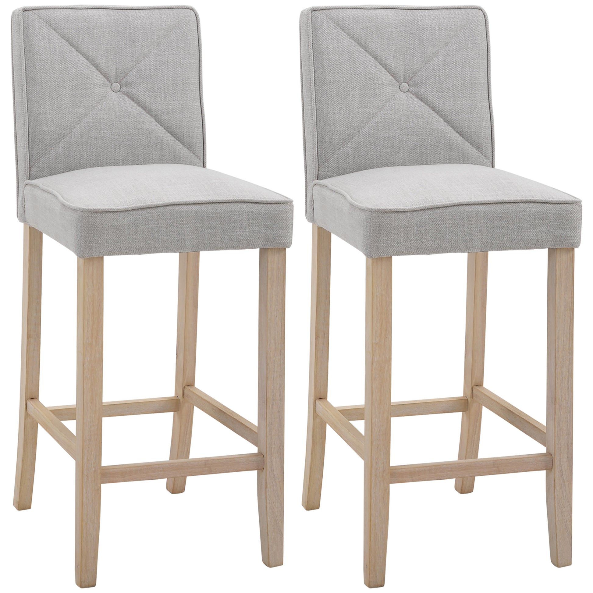 Homcom Modern Bar Stools Set Of 2, Upholstered Bar Height Kitchen Stools With Build In Footrest, Solid Wood Legs, Beige Beige Polyester