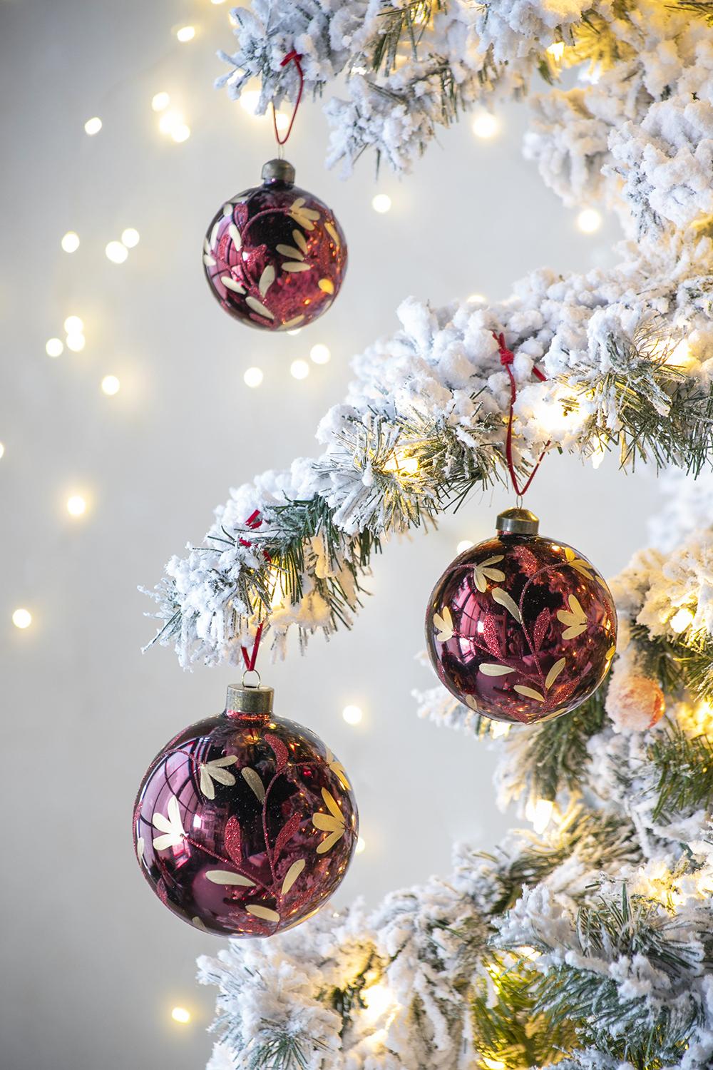 D4.7" Christmas Ball Ornaments, Glass Decorative Hanging Ball Christmas Tree Ornaments For Holiday Party Decorations, Set Of 4 Red Glass