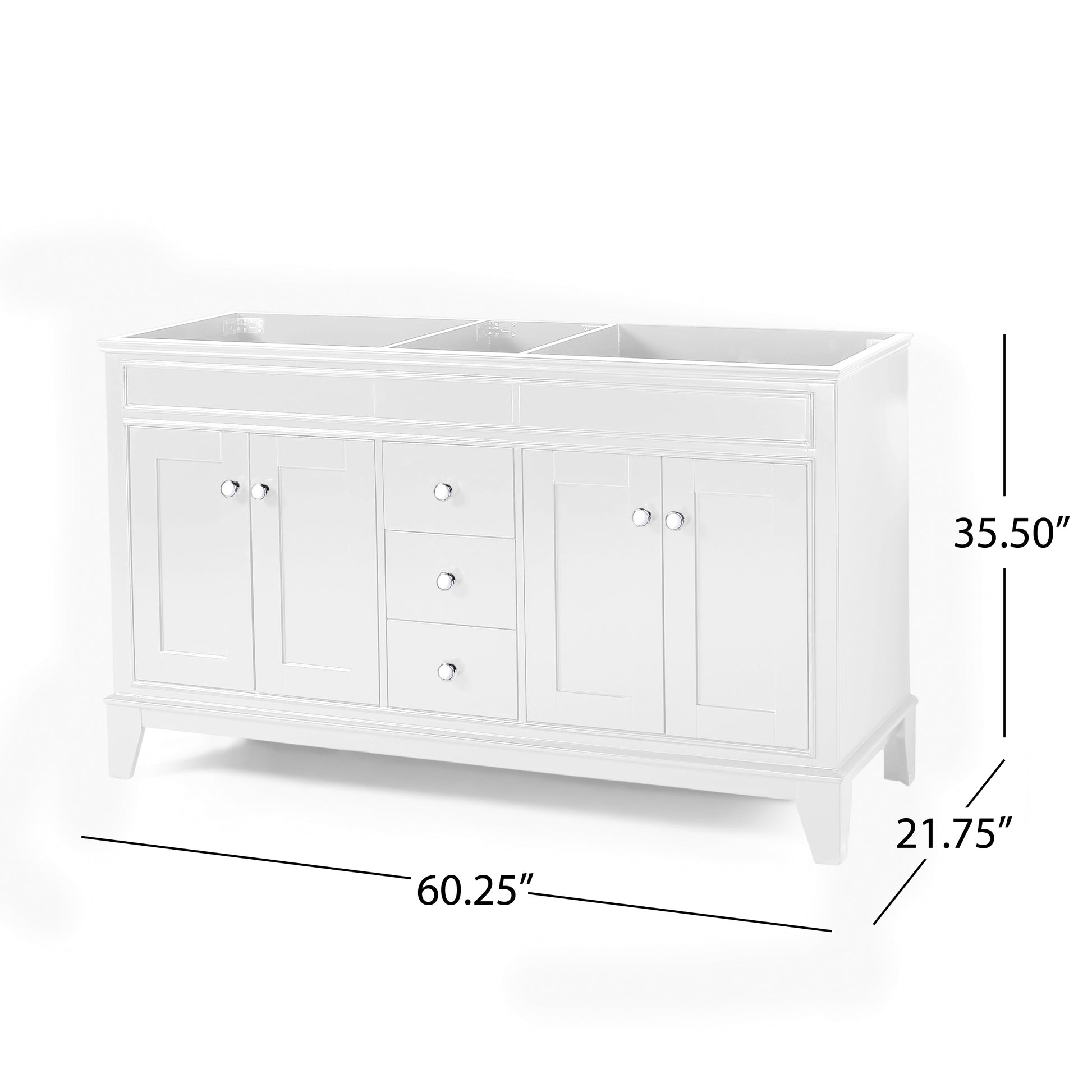 60'' Bathroom Vanity Cabinet Only, 4 Doors, 3 Drawers, White White Plywood