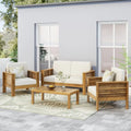 Teak Acacia Wood Loveseat And Coffee Table Set With Cream Cushions Yes Brown Seats 4 Sofa Seating Groups Foam Acacia Wood