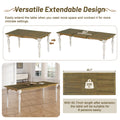 Vintage Traditional 7 Piece 82.7Inch Extendable Dining Table Set With 23.6Inch Removable Leaf, 4 Serrated Back Chairs And 2 Upholstered Back Dining Chairs For 6, Cream Brown Wood Dining Room Distressed Finish Rubberwood Rectangular Dining Table With