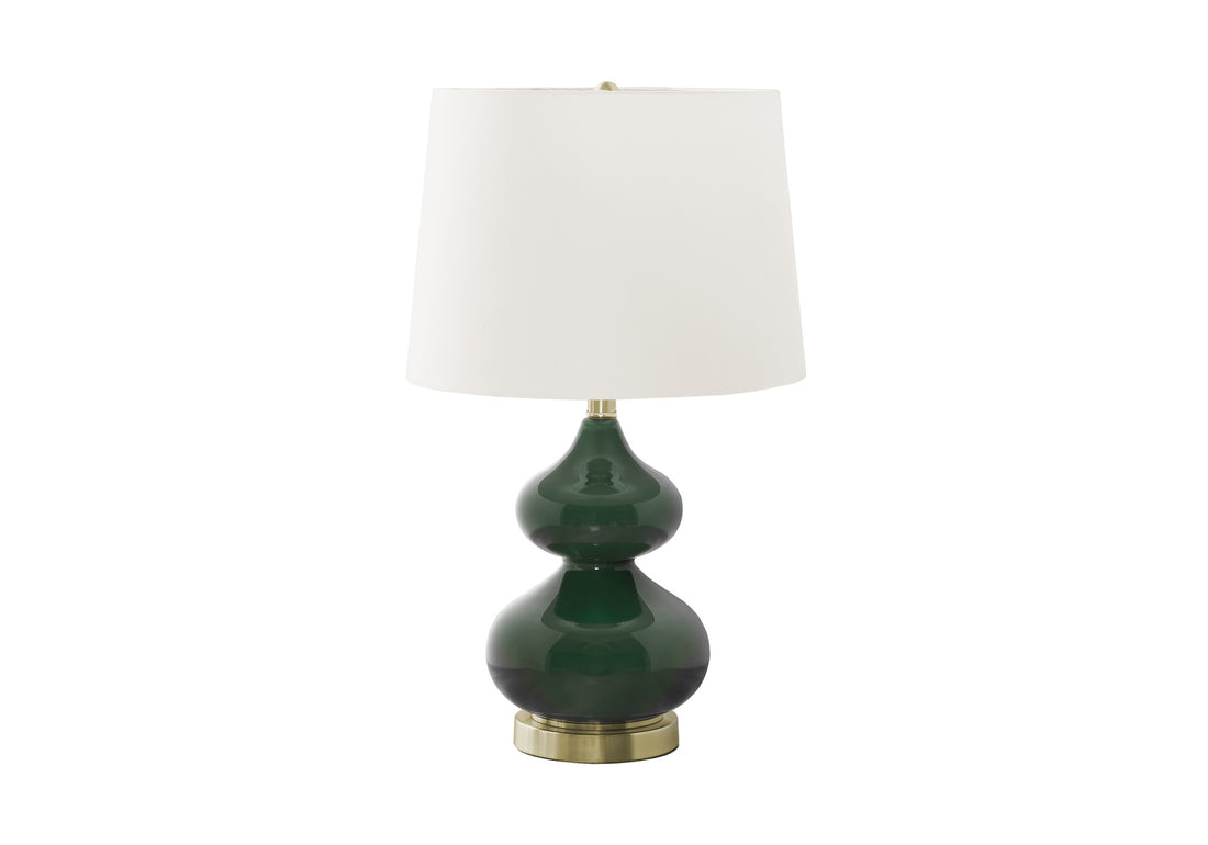 Lighting, 24"H, Green Glass, Ivory Cream Shade, Contemporary Green Tempered Glass