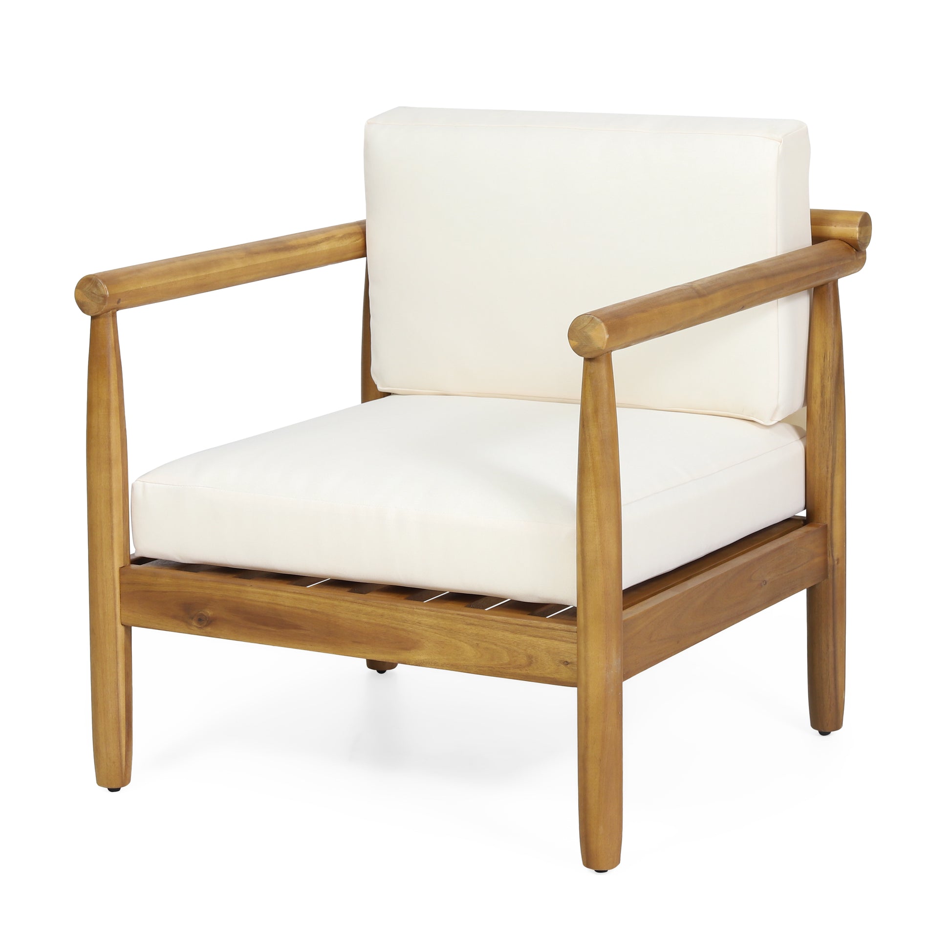 Bonsallo Club Chair Cream Brown Acacia Wood