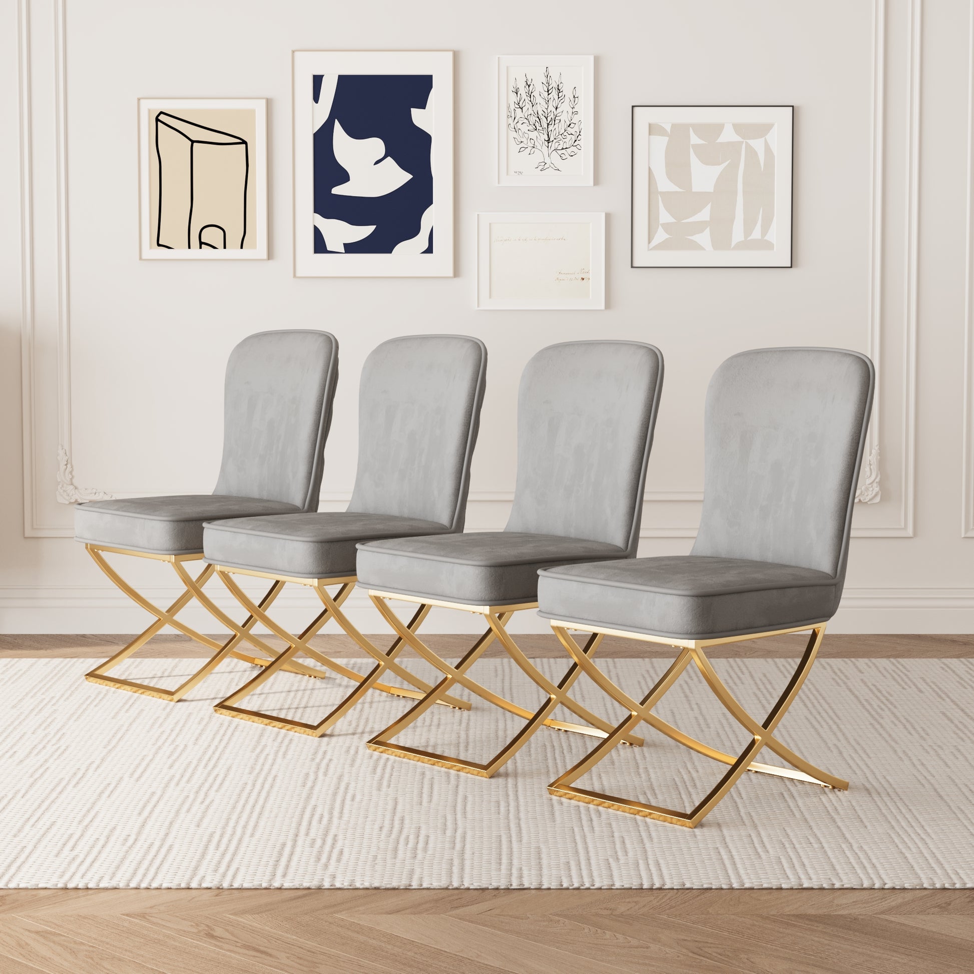 Dining Chair Set Of 4, Grey Velvet Backrest And Golden Metal Legs.For Modern Kitchen Dining Room Chair For Kitchen Living Modern Decorative Leisure Chairs Office Chairs Grey Foam Velvet