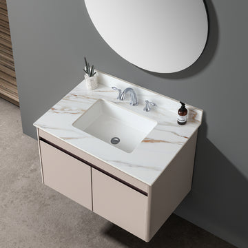 37 Inch Marble Vanity Top, Bathroom Vanity Top With Undermount Rectangular Middle Sink And 4" Height Backsplash, Pre Drilled 8 Inch Faucet Hole Spread Vanity Top, Carrara White With Veins White Marble Bathroom American Design,American Traditional