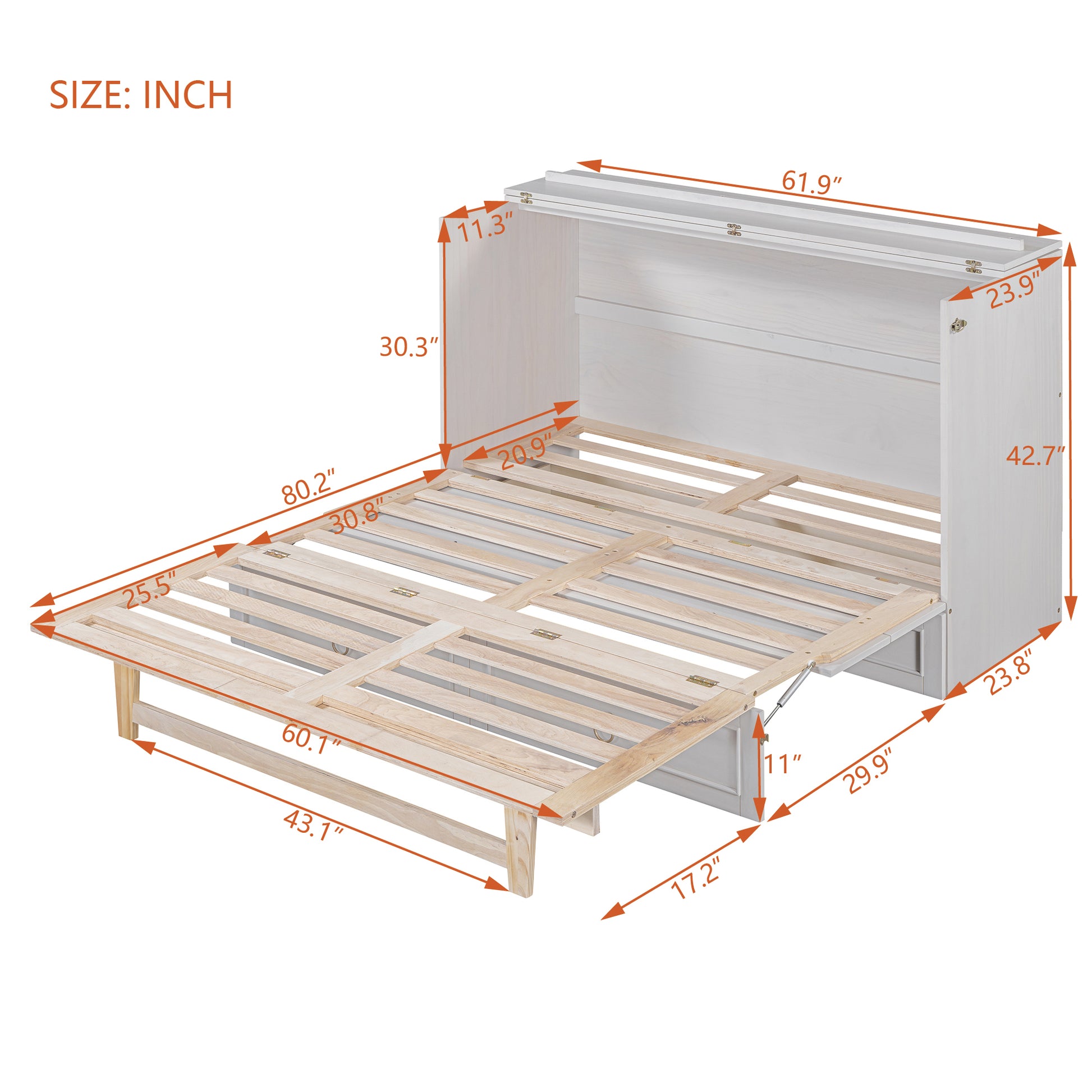 Queen Murphy Bed With Large Drawers,White Queen White Plywood