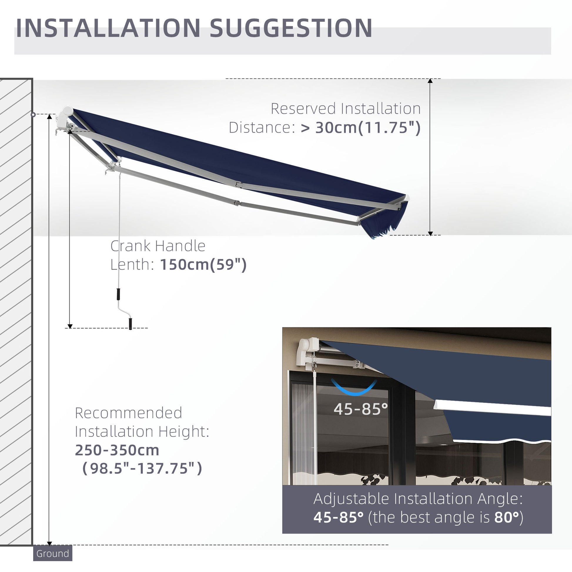 Outsunny 10' X 8' Retractable Awning, Patio Awnings, Sunshade Shelter W Manual Crank Handle, Uv & Water Resistant Fabric And Aluminum Frame For Deck, Balcony, Yard, Blue Blue Aluminum