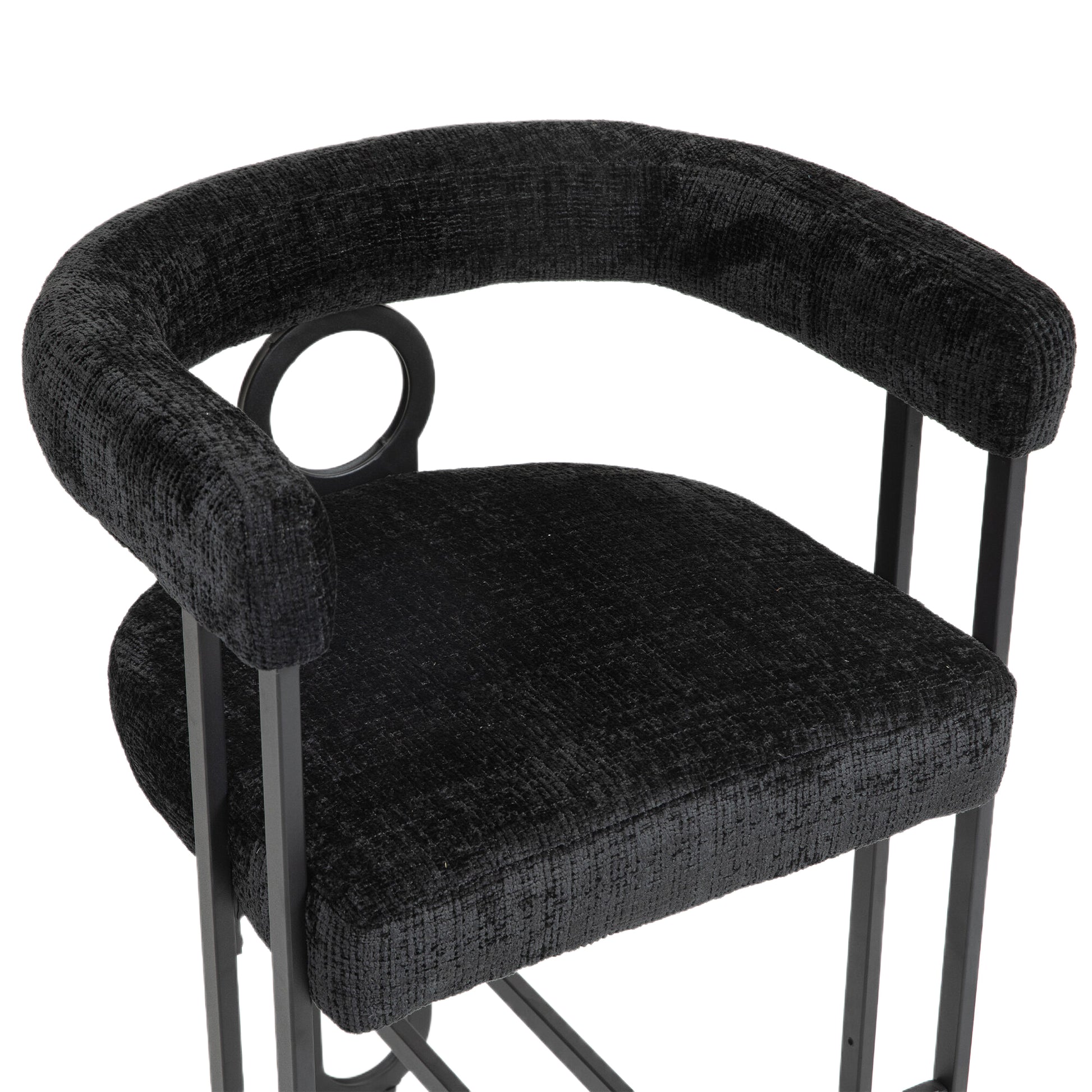Coolmore Bar Stools Set Of 2, Modern Bar Stool With Back, Black Metal Frames, Upholstered Bar Stools For Kitchen Island, Pub, Club Black Chenille Black Foam Chenille
