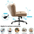 Office Chair Armless Criss Cross Legged Chair With Wheels, Comfy Home Office Desk Chairs, Adjustable Swivel Padded Fabric Vanity Task Computer Chair,Light Brown Wood Light Brown Cotton Office Chairs Handle Cotton Linen