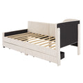 Twin Size L Shaped Corduroy Daybed,Upholstered Bed Frame With 2 Storage Drawers, Beige Twin Beige Wood Fabric