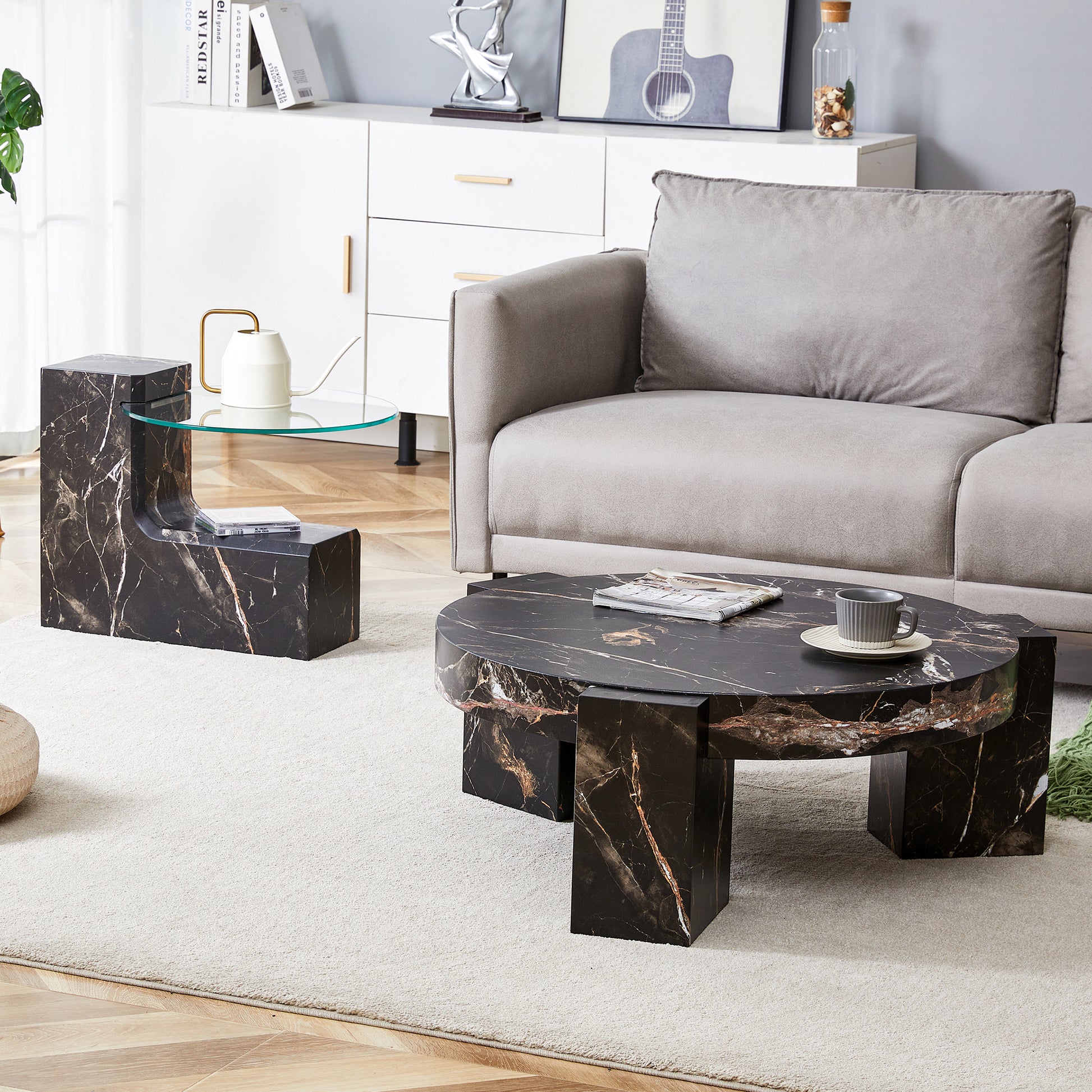 The Detachable Double Decker Coffee Table, The Stylish Design Is More Precious, And The Detachable Design Can Make The Use Of Space More Flexible And Suitable For Various Scenes. Black Mdf