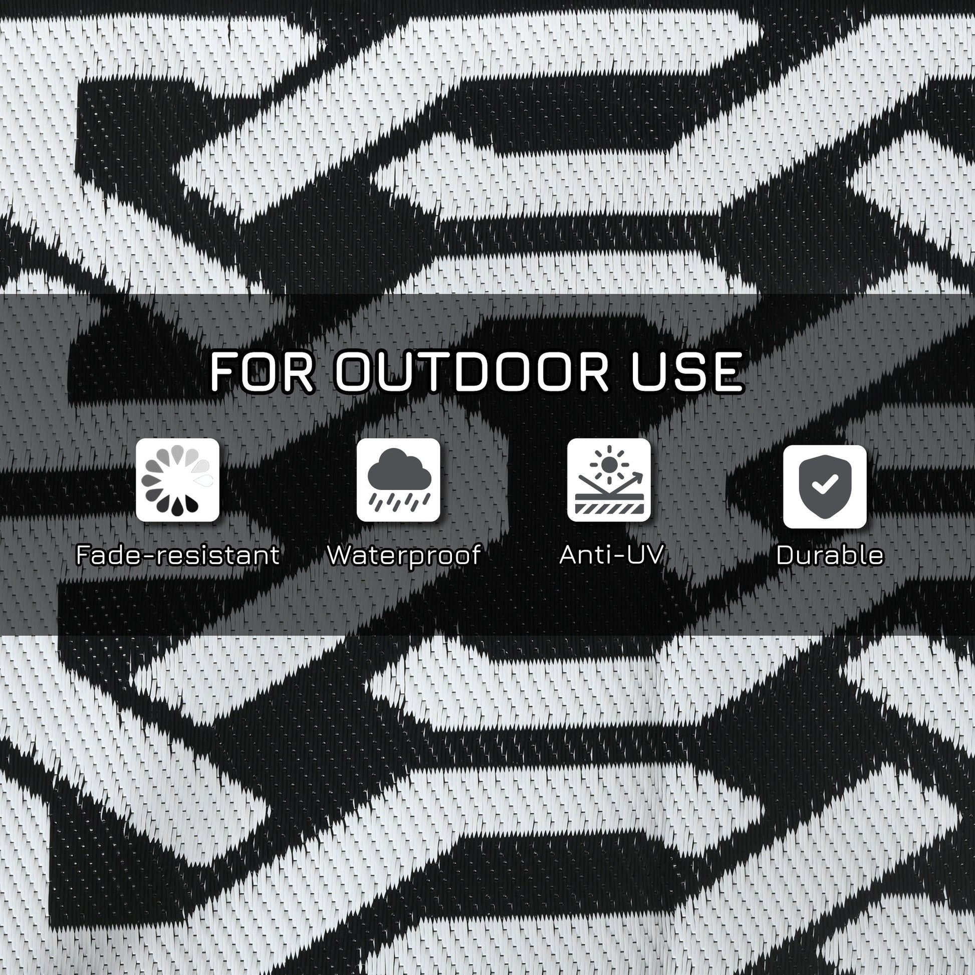 Outsunny Reversible Outdoor Rug, 9' X 18' Waterproof Plastic Straw Floor Mat, Portable Rv Camping Carpet With Carry Bag, Large Floor Mat For Backyard, Deck, Picnic, Beach, Black & White Chain Multicolor Polypropylene