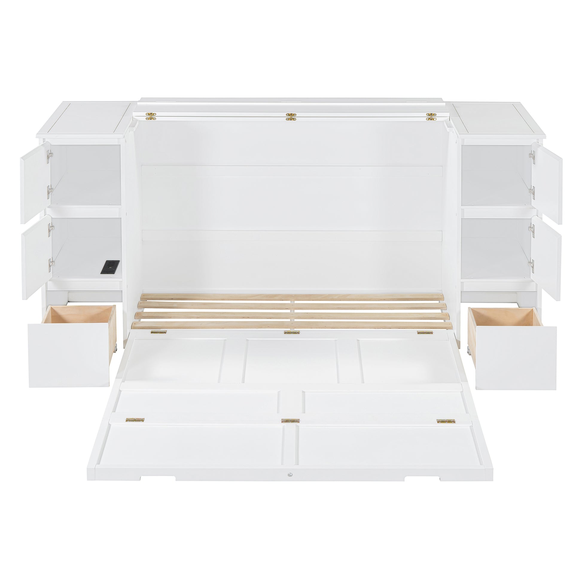 Full Size Murphy Bed With Drawers, Cabinets And Usb Ports,White Full White Mdf Lvl
