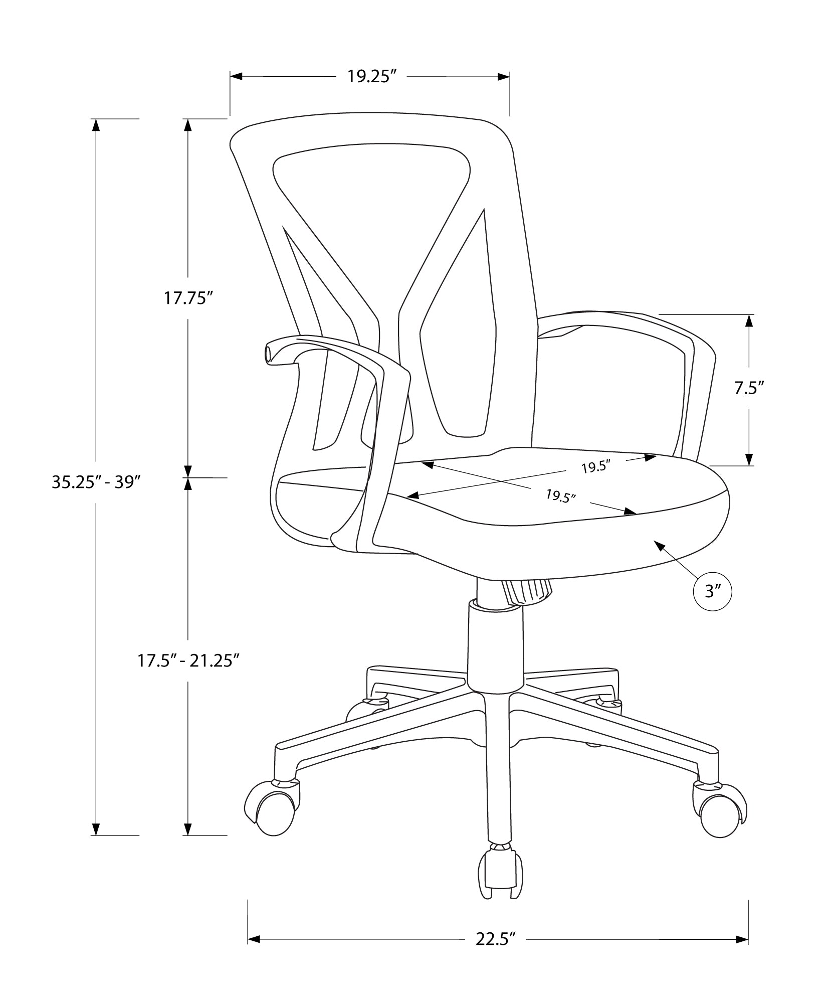 Office Chair, Adjustable Height, Swivel, Ergonomic, Armrests, Computer Desk, Work, Grey Mesh, Black Metal, Contemporary, Modern Grey Foam Polyester