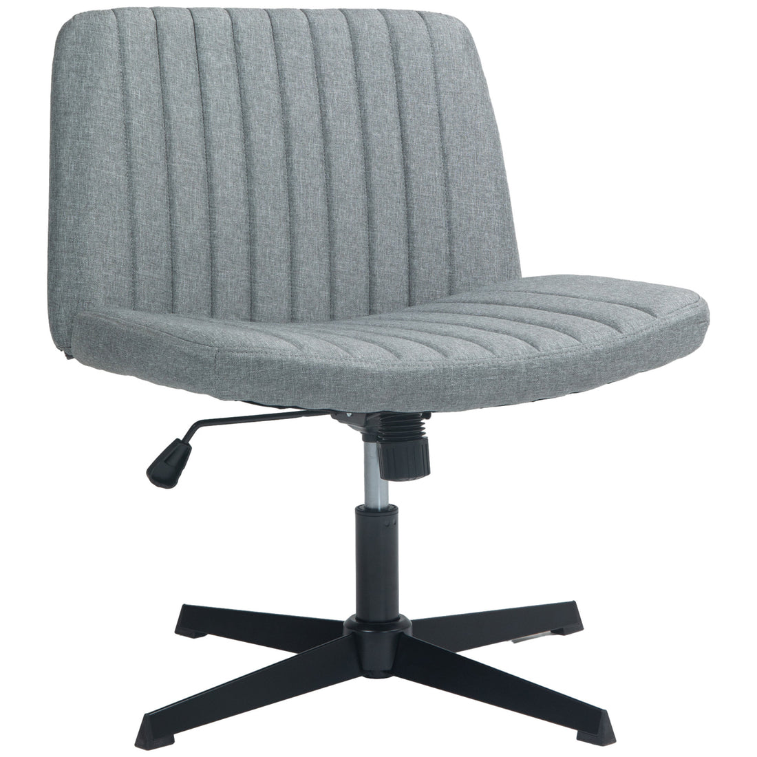 Homcom Wide Office Chair, Armless Office Desk Chair, Computer Fabric Vanity Chair With Adjustable Height, Gray Grey Polyester